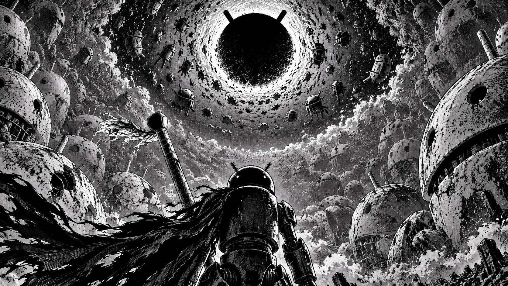 Android Pilgrim Beneath the Eclipse