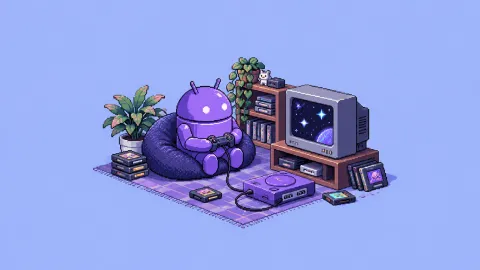 Android Pixel Gaming Room — Purple Retro Console