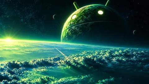 Android Planet Above Neon Clouds