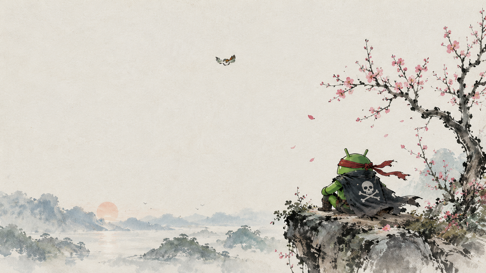 Android Ronin Beneath Blossoms