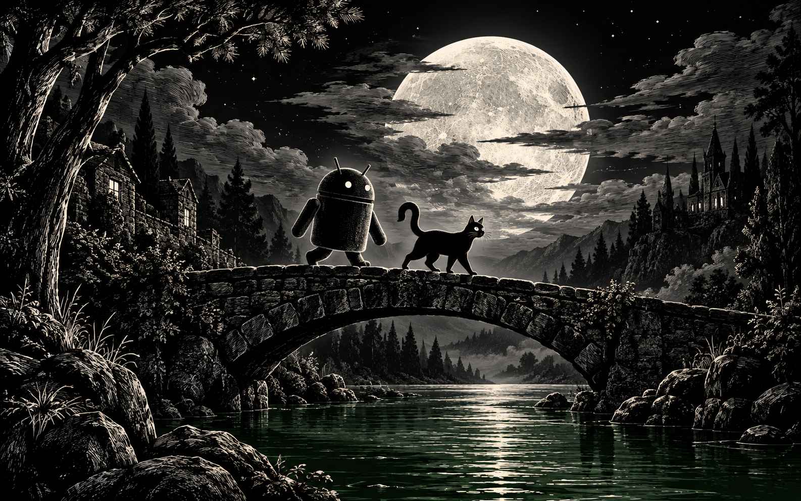 Android Scratchboard Bridge — Moonlit Cat
