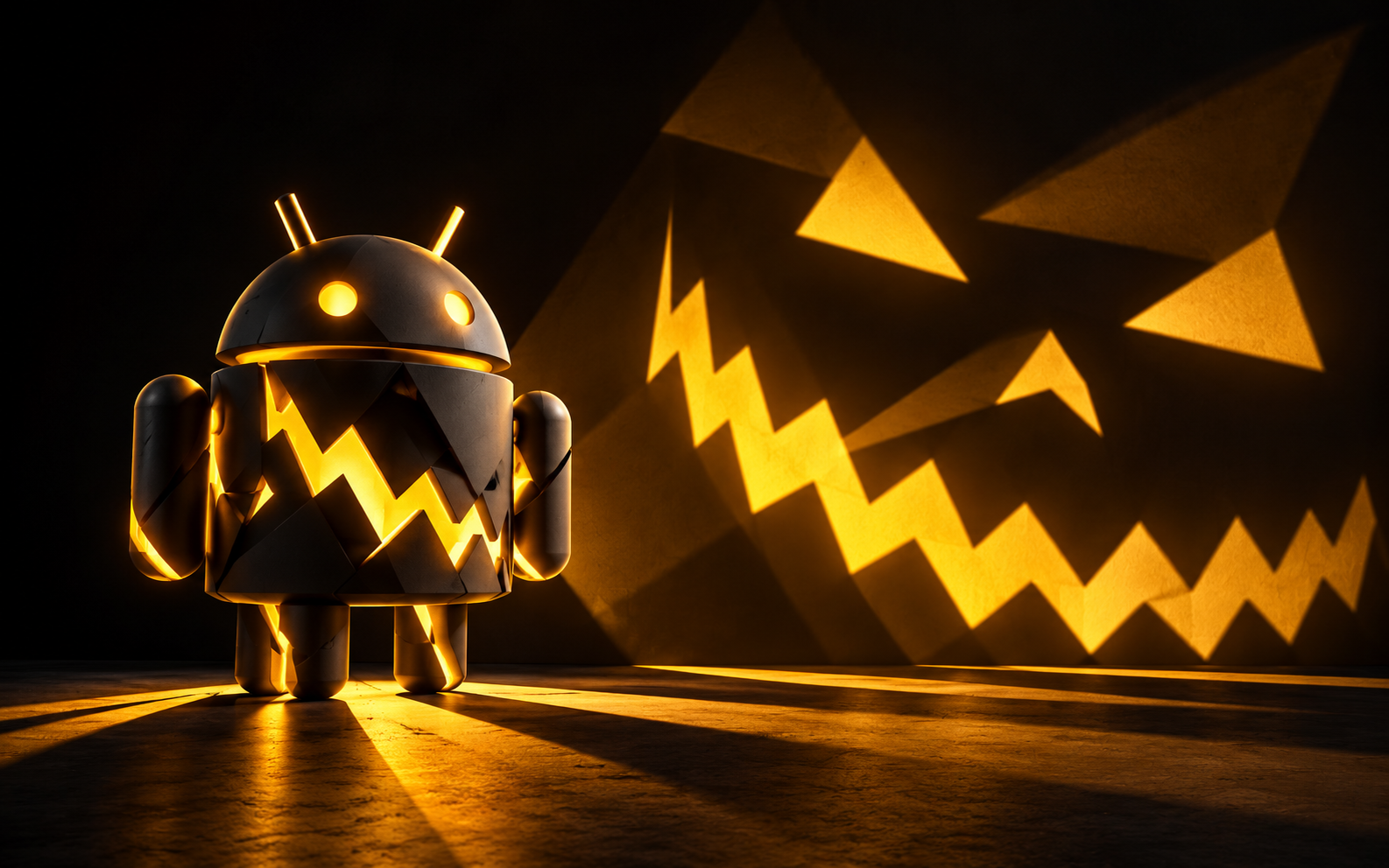 Android Shadow Sculpture — Black Gold Lantern