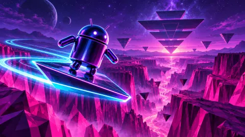 Android Synthwave Surfer — Purple Pyramid