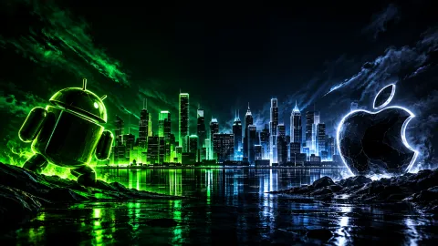 Android vs Apple_ Neon Skyline Showdown
