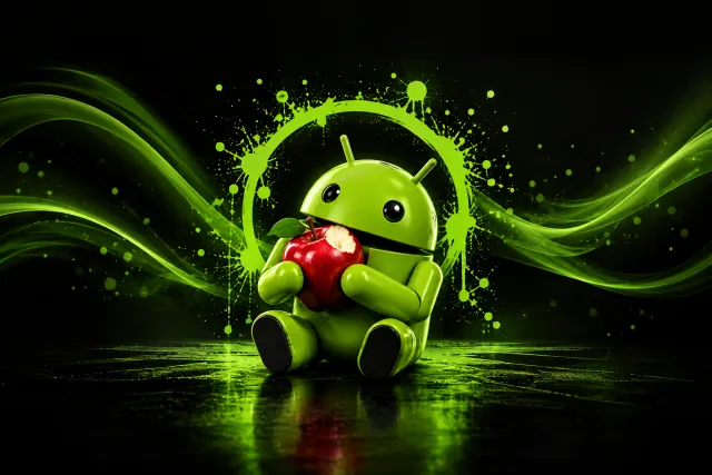 Android Wallpaper Apple Snack Neon Waves