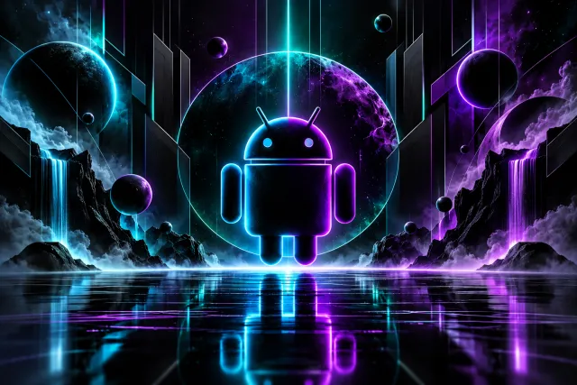 Android Wallpaper Cyan and Violet Cosmic Glow