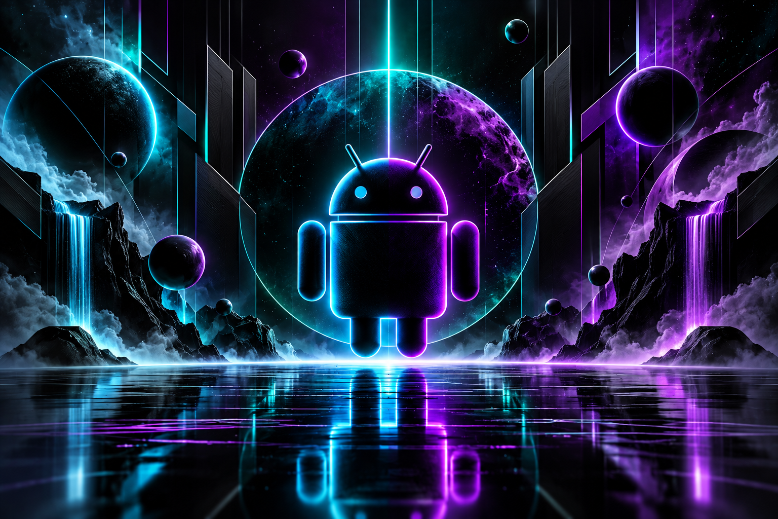 Android Wallpaper Cyan and Violet Cosmic Glow
