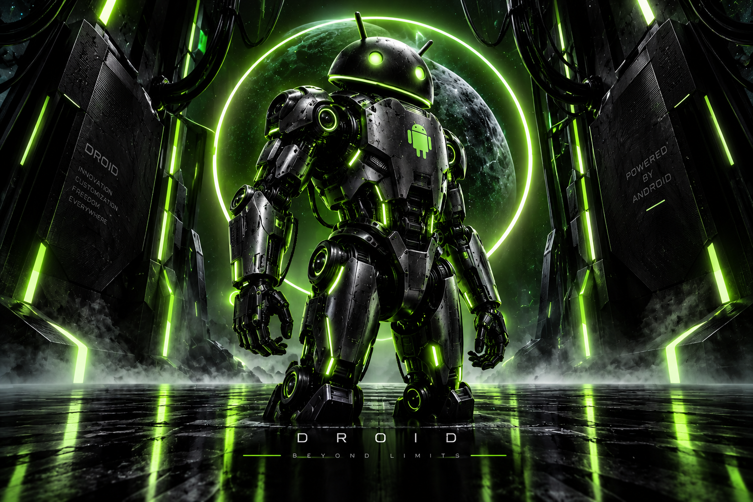 Android Wallpaper Emerald Mech Portal