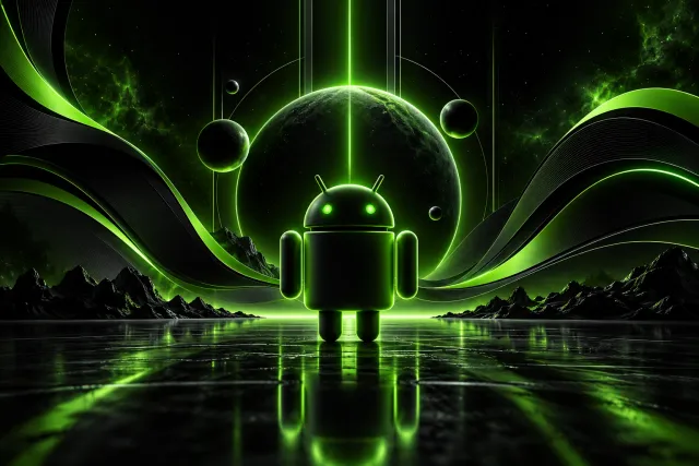 Android Wallpaper Emerald Orbital Glow