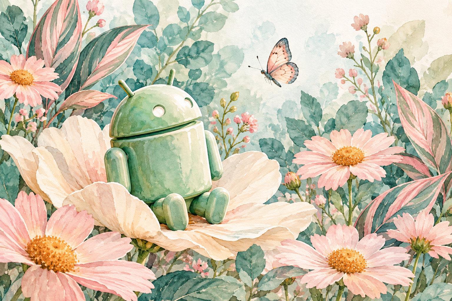 Android Watercolor Butterfly — Blush Floral