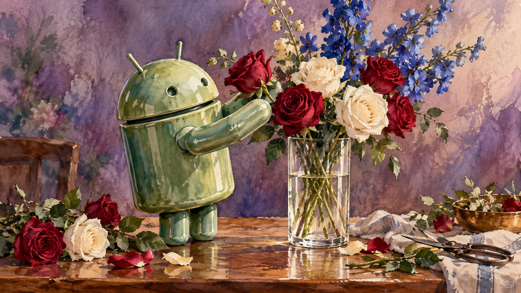 Android Watercolor Florist — Rose Still Life
