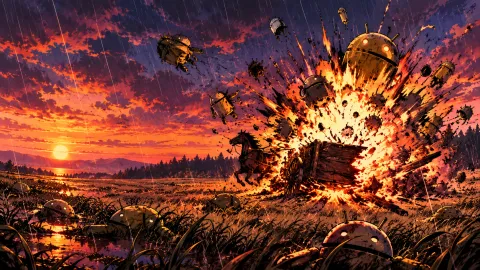Androids Amidst the Rainstorm Explosion Wallpaper #1553