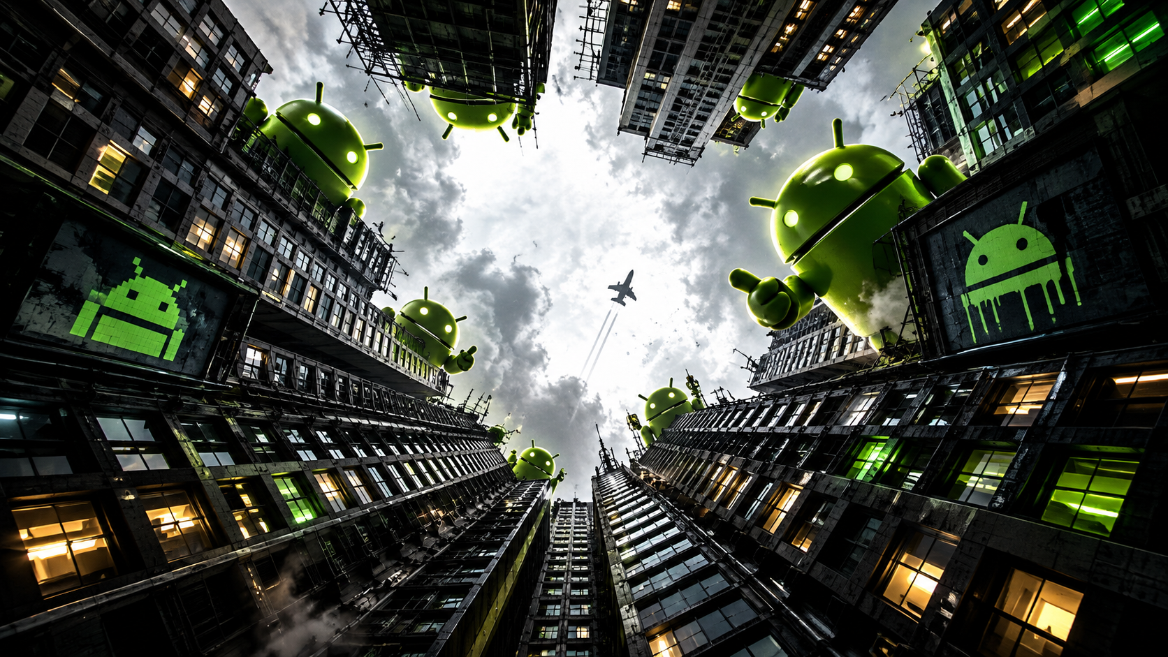 Androids Over the Neon City Canyon
