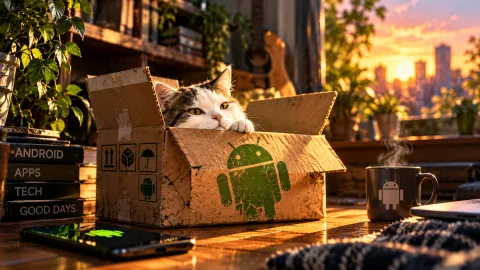 Cozy Android Cat at Sunset