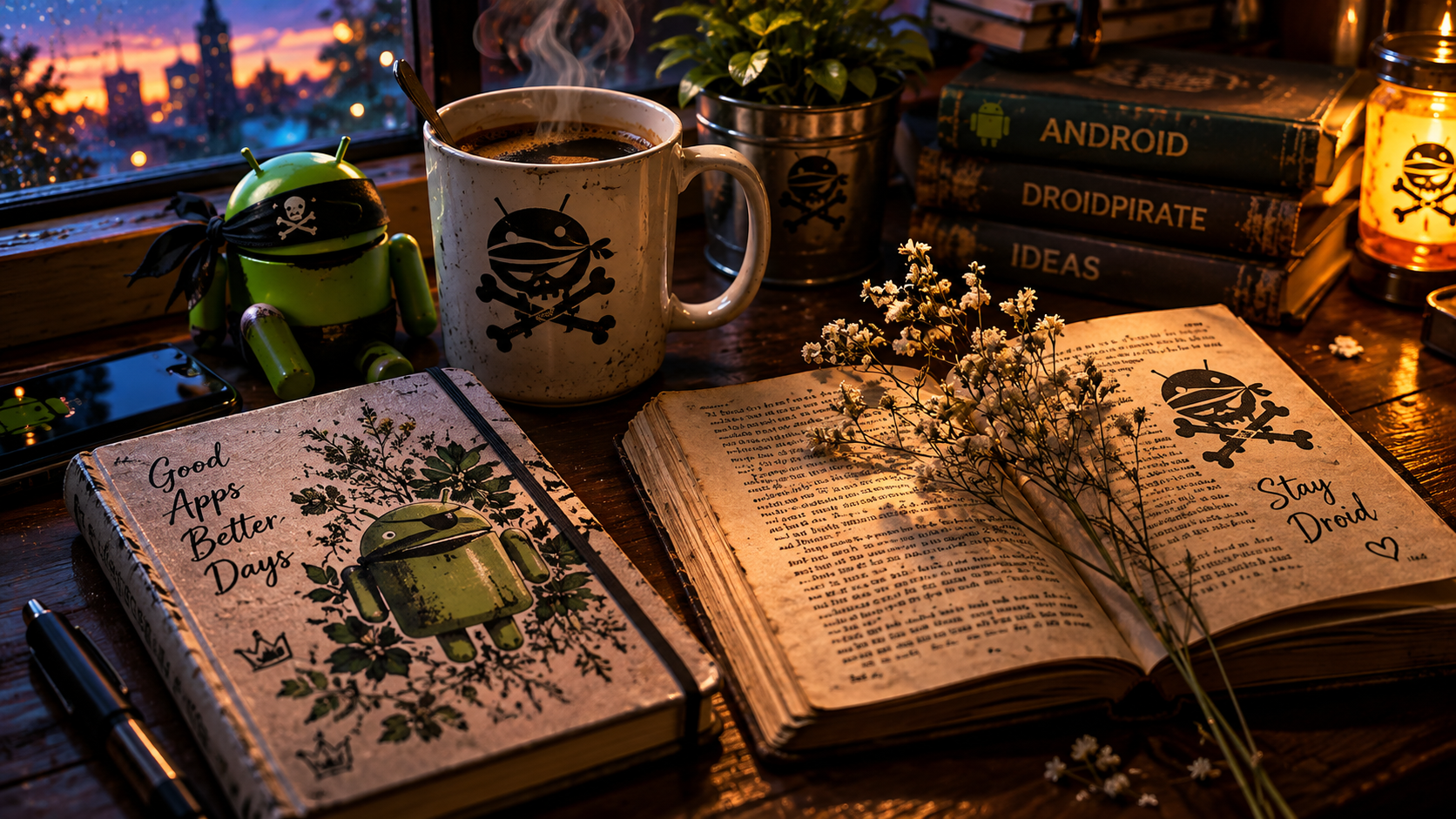 Cozy Android Pirate Creative Workspace