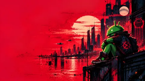 Cyberpunk Android Overlooking the Crimson City