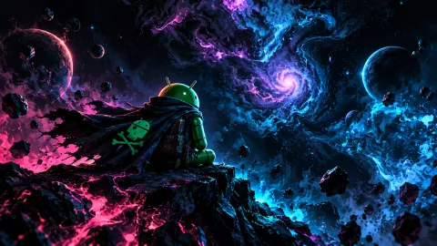 Droid Pirate Gazing Into Neon Cosmos