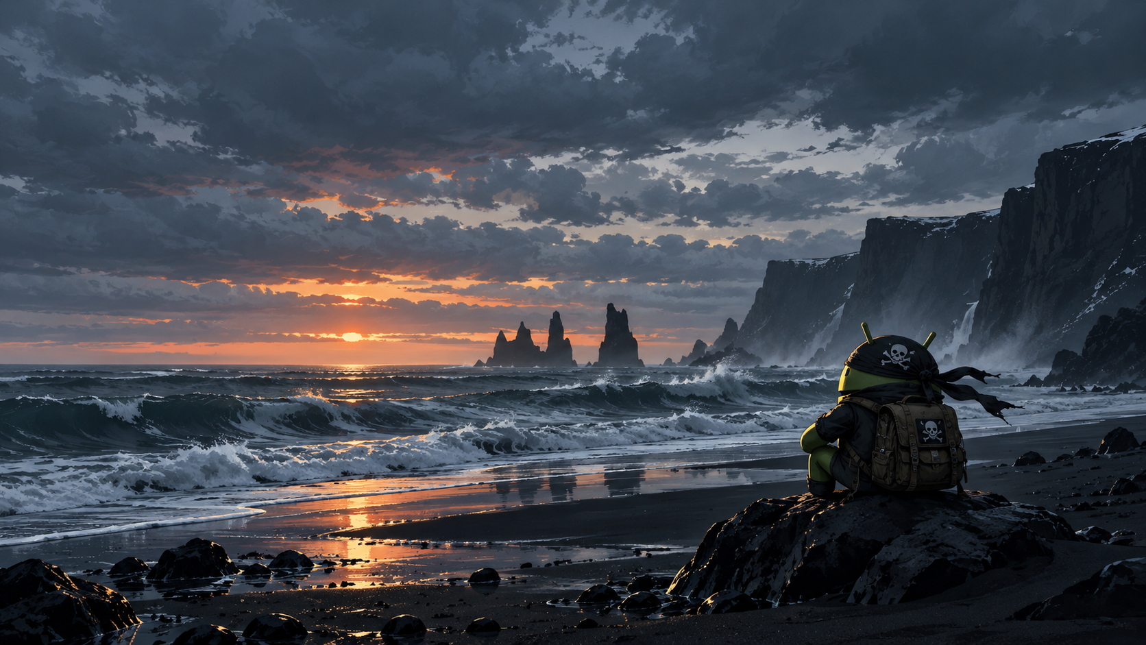 DroidPirate at the Stormy Black Beach