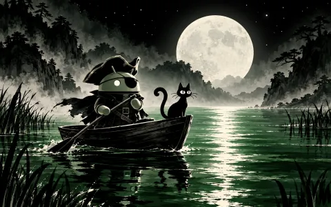 DroidPirate Ink Wash Skiff — Moonlit Cat