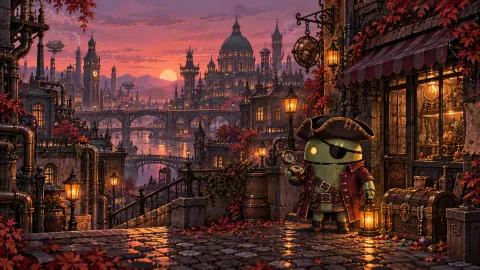 DroidPirate Lantern Alley — Dusk Pixel City