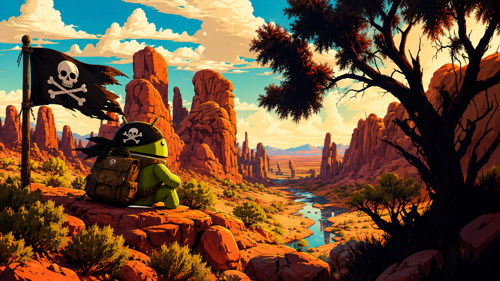 DroidPirate Overlooking a Golden Canyon