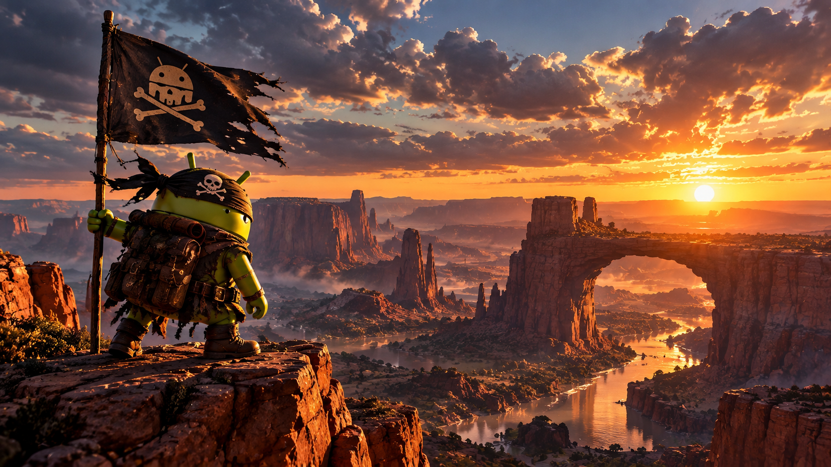 DroidPirate Overlooking Sunset Canyon