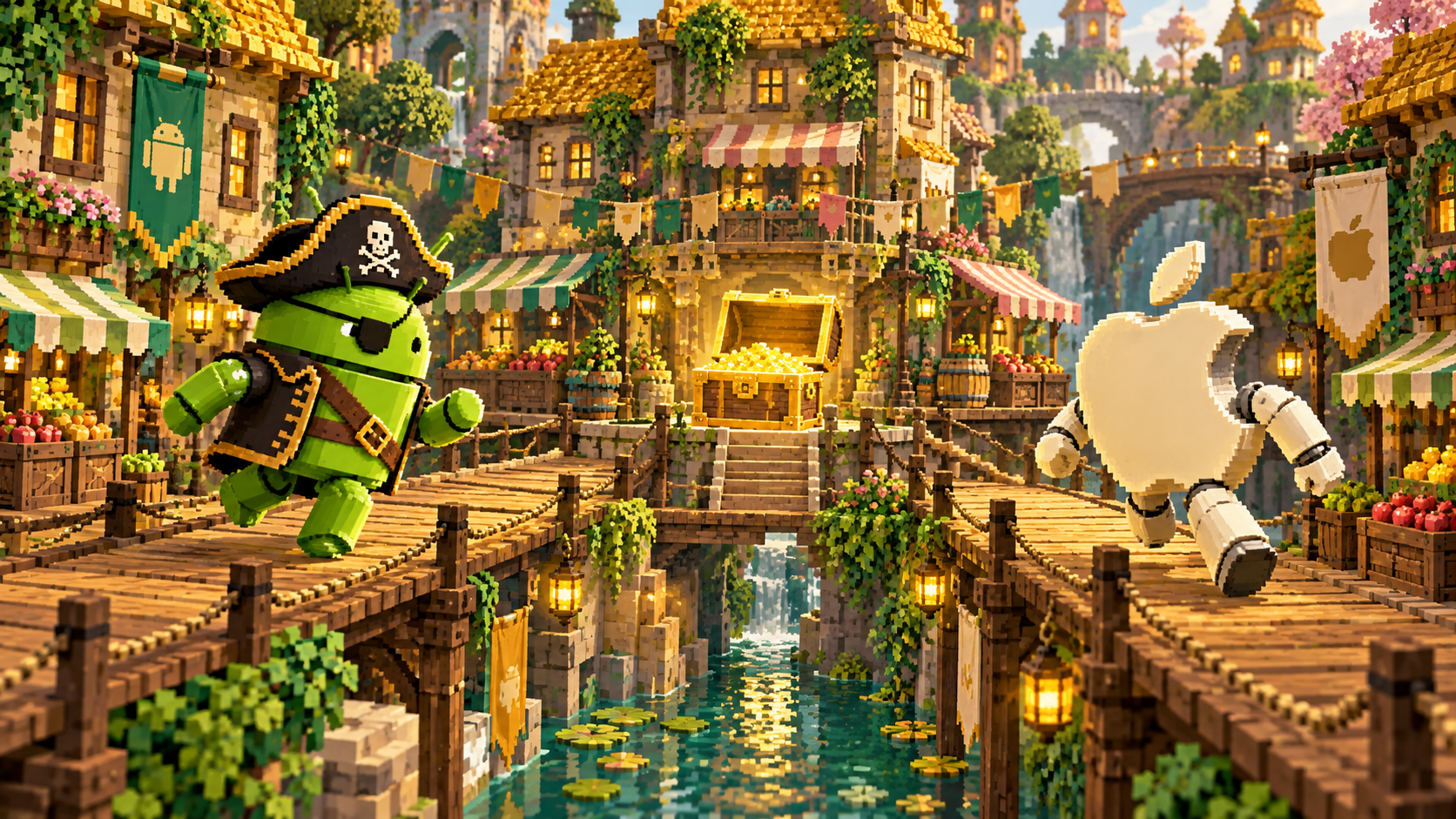 DroidPirate vs Apple Bridge Race — Golden Market