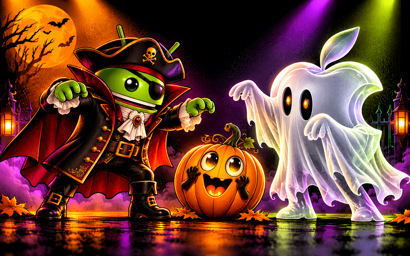 DroidPirate vs Apple Costume Contest — Playful Halloween