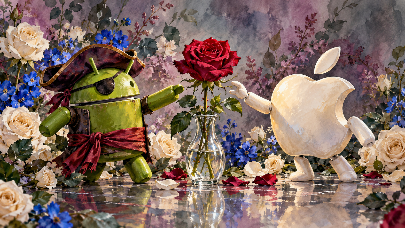 DroidPirate vs Apple Crimson Rose — Rose Still Life