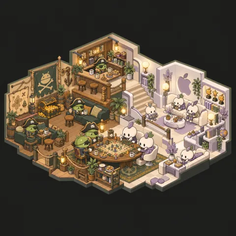 DroidPirate vs Apple Game Club — Cozy Room