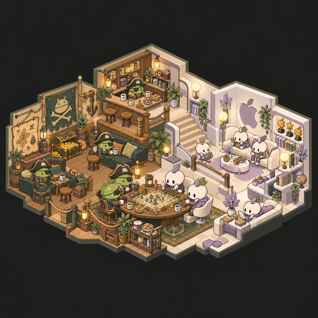 DroidPirate vs Apple Game Club — Cozy Room