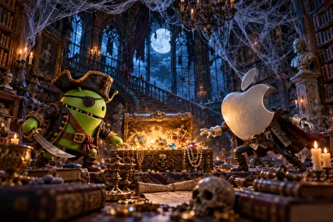 DroidPirate vs Apple Library Treasure — Moonbeam Web Manor