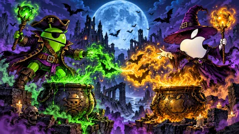 DroidPirate vs Apple Potion Duel — Moonlit Cauldron