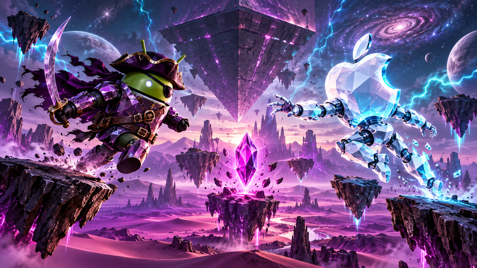DroidPirate vs Apple Prism Race — Purple Pyramid