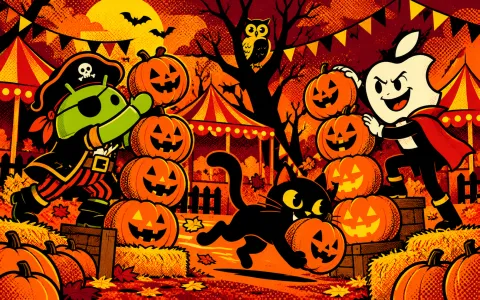 DroidPirate vs Apple Pumpkin Stacks — Orange Carnival Wallpaper #1397