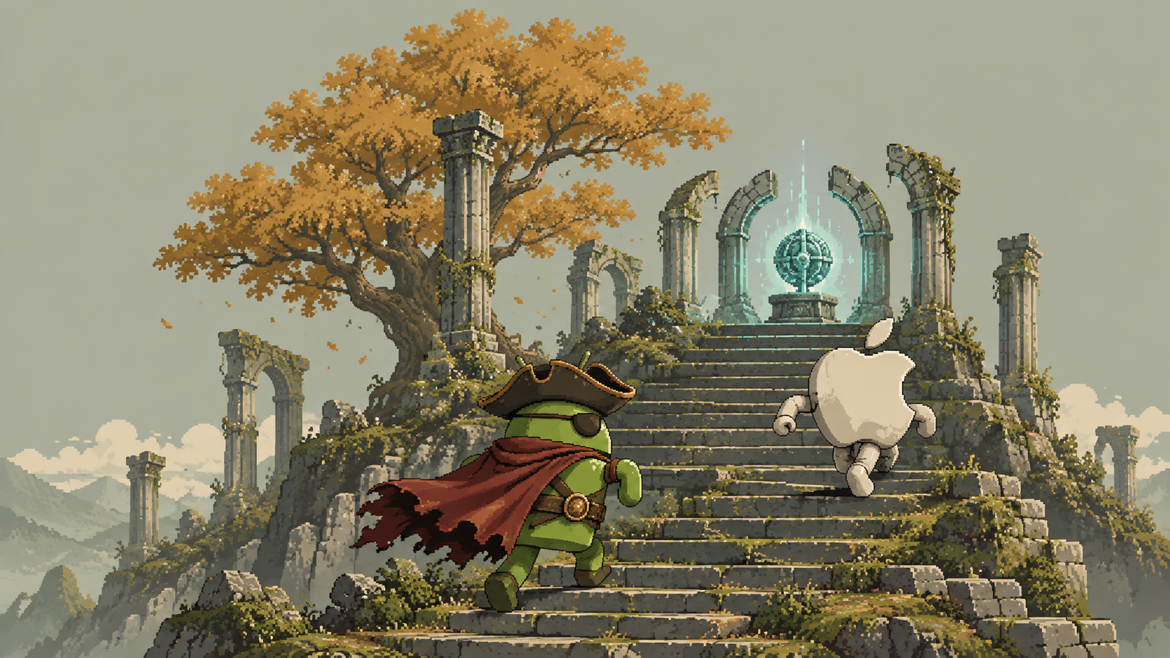 DroidPirate vs Apple Relic Race — Mossy Pixel Ruins