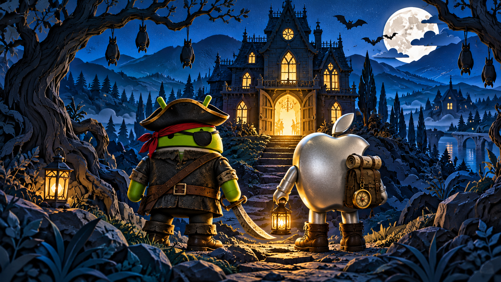 DroidPirate vs Apple Shadowbox Exploration — Blue Haunted Manor