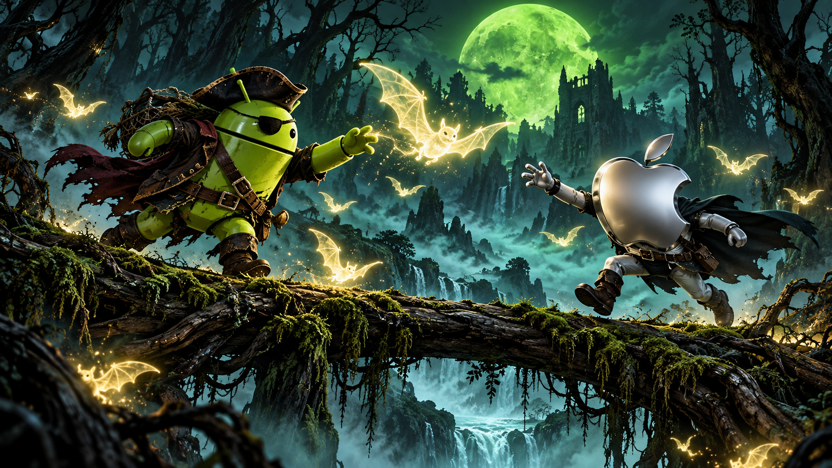 DroidPirate vs Apple Spirit Chase — Emerald Bat Forest