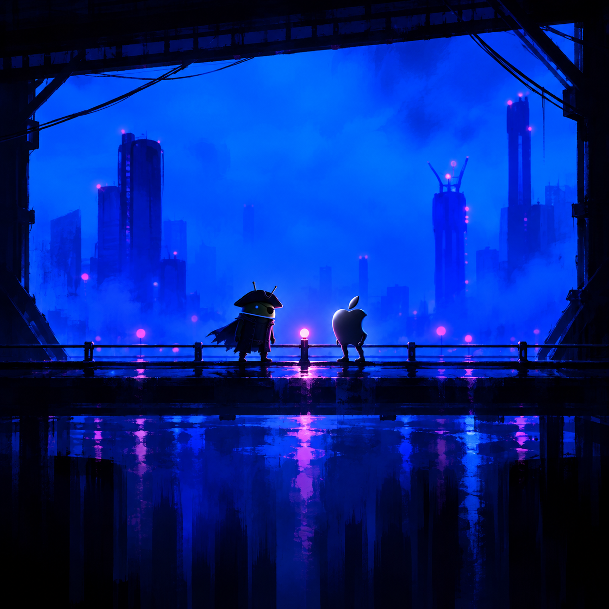 DroidPirate vs Apple Standoff — Blue Bridge