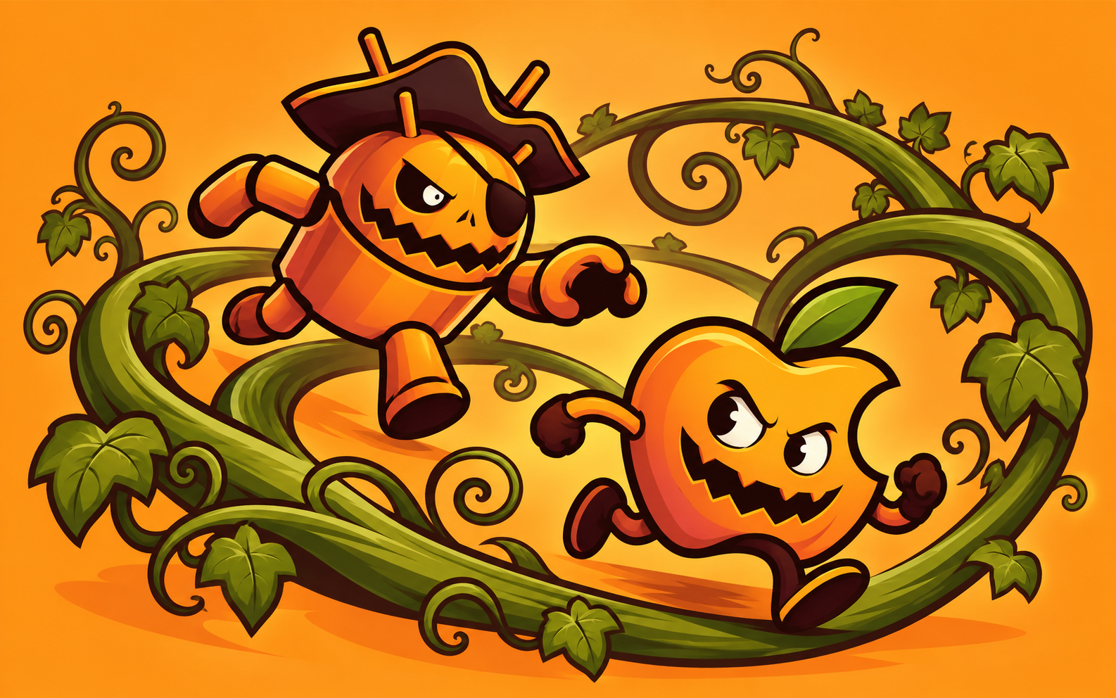 DroidPirate vs Apple Vine Chase — Pumpkin Mischief