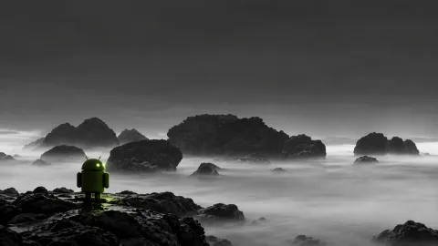 Lone Android Overlooking the Misty Sea Wallpaper #1590