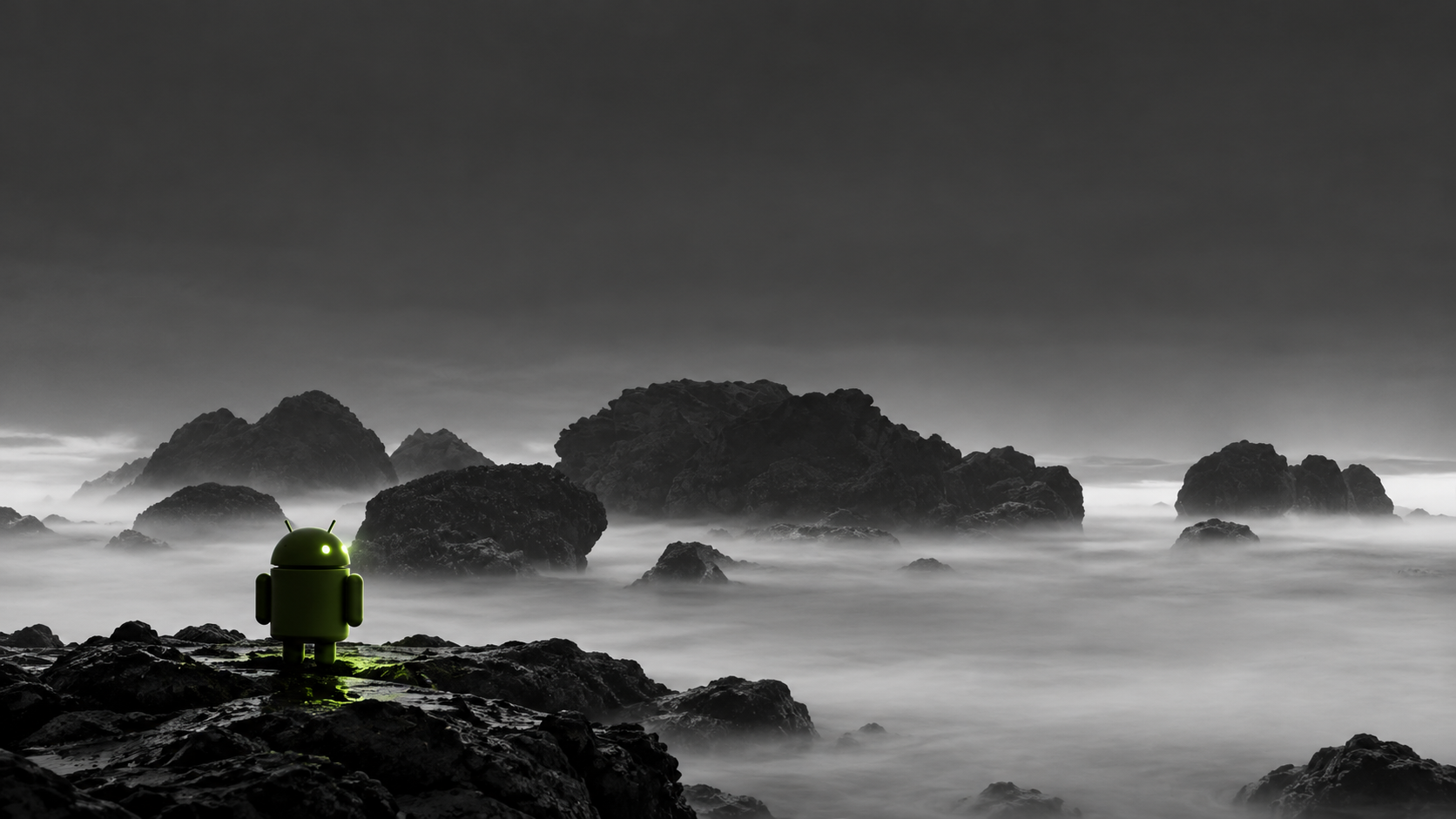 Lone Android Overlooking the Misty Sea