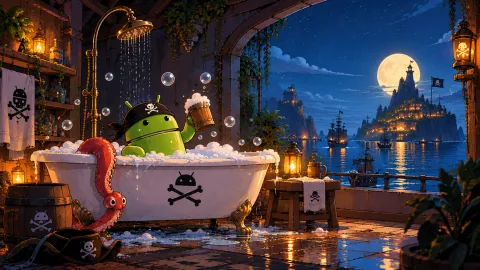 Moonlit Pirate Android Bathhouse Wallpaper #1594