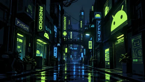 Neon Android Alley at Night
