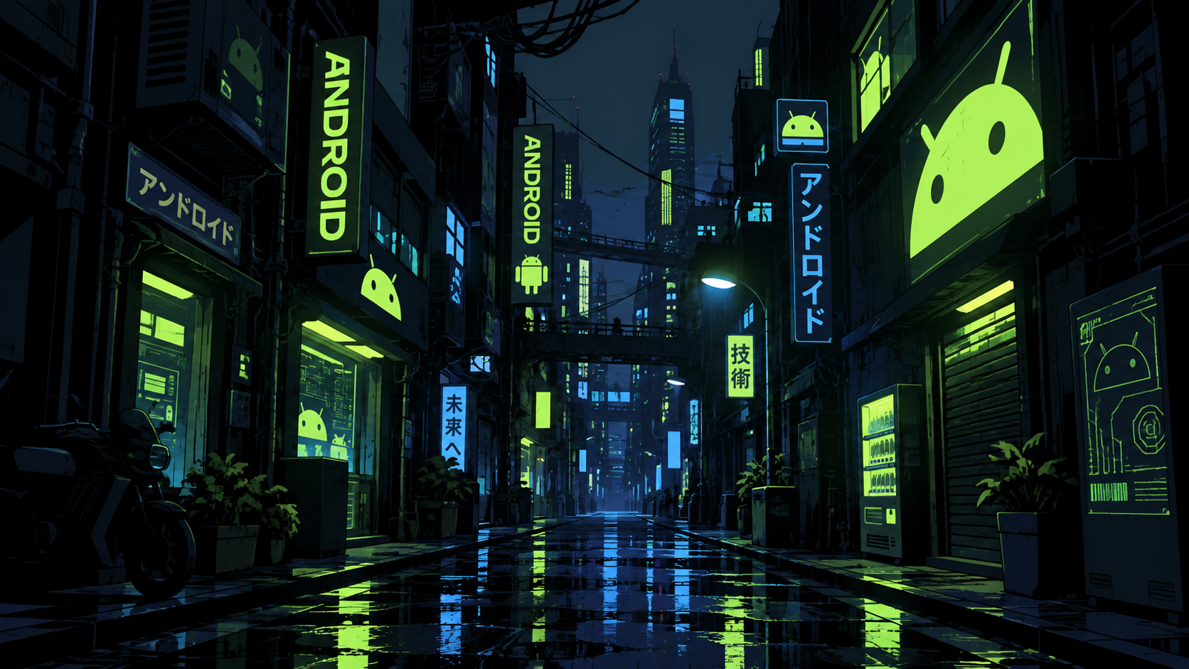 Neon Android Alley at Night