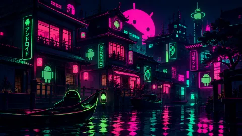Neon Android Canal Cityscape