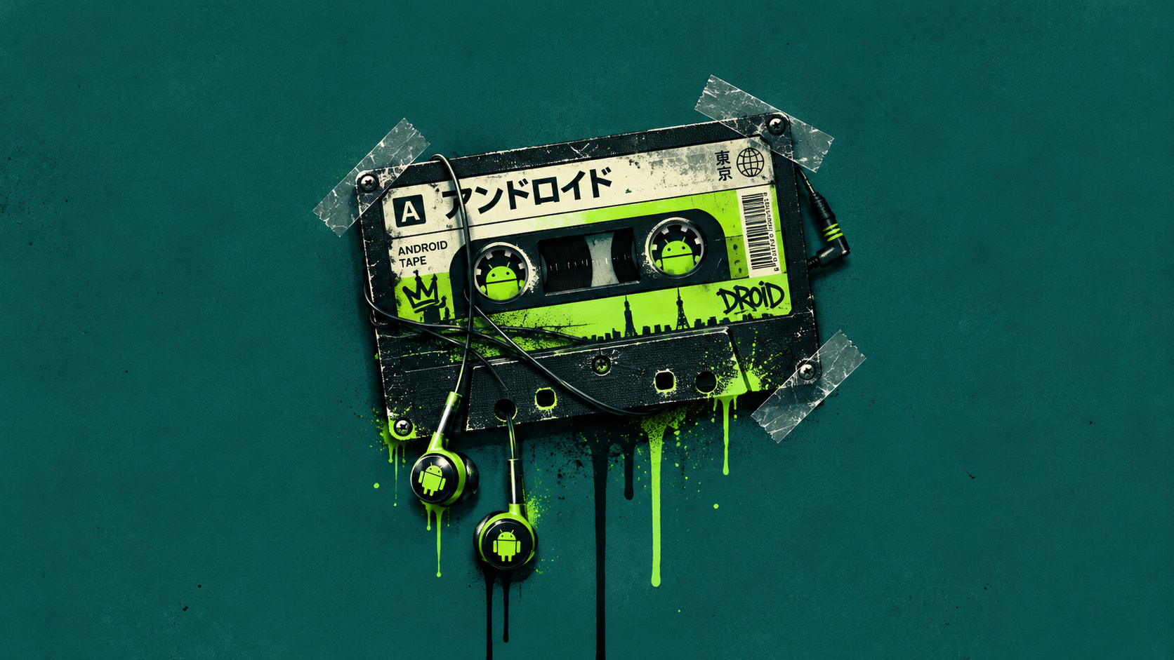 Neon Android Cassette Street Art