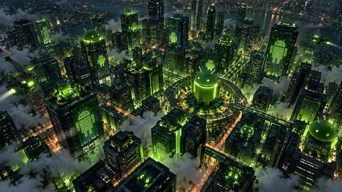 Neon Android Cityscape at Night Wallpaper #1599