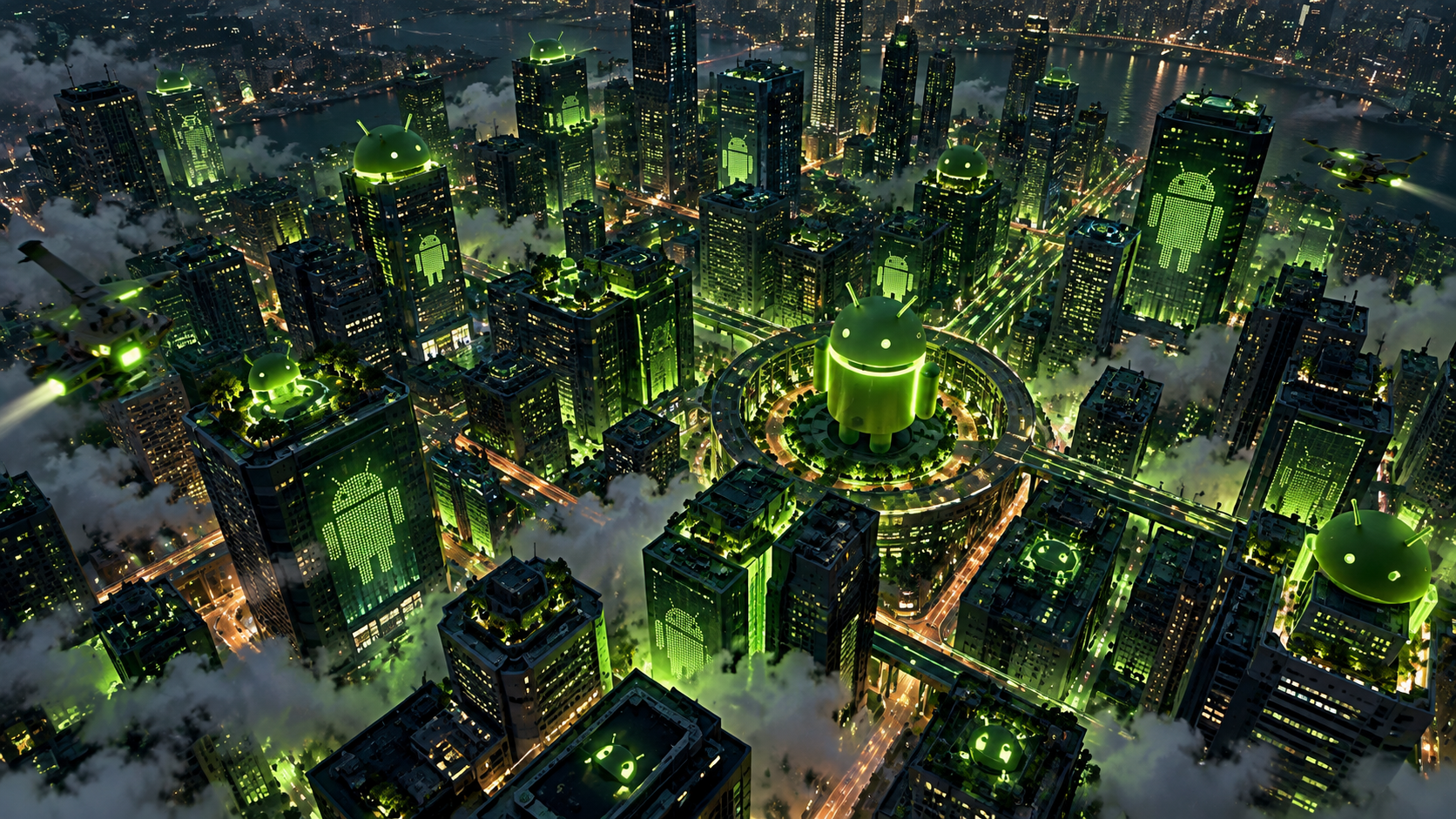 Neon Android Cityscape at Night