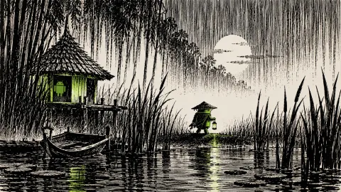 Neon Android in the Moonlit Swamp